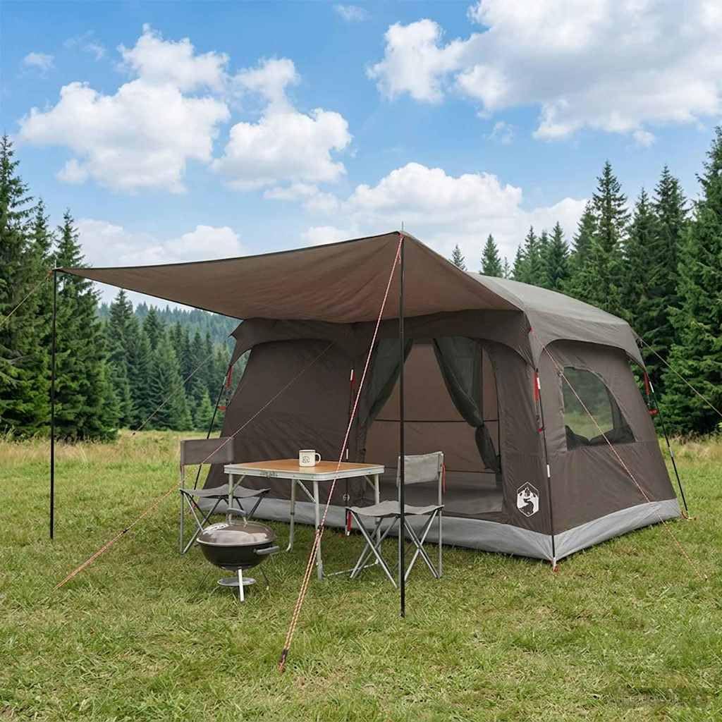 Namiot rodzinny z dachem, brązowo-szary, 320 x 210 x 180 cm, poliester, namiot rzucany, namiot kopułowy, namiot tunelowy, na plażę, kemping, urlop, miejsce dla rodziny i ochrona przed
