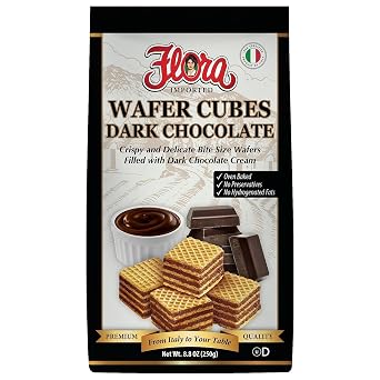 Flora Imported Wafer Cubes Dark Chocolate | Filled, Crispy and Delicate Bite Size Wafers | Filled with Dark Chocolate Cream | Oven Baked | 100% Italian