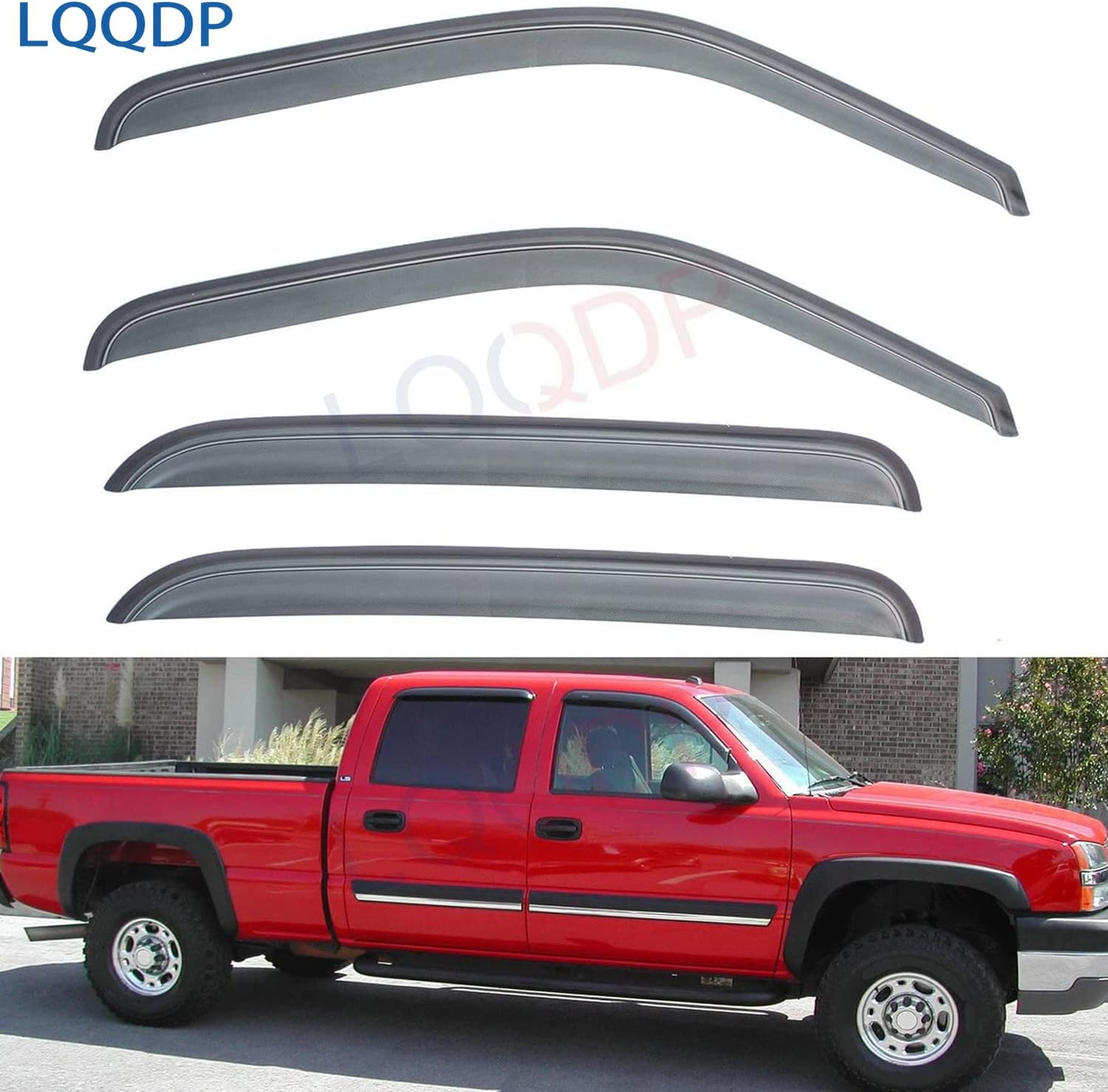 LQQDP4pcs Front+Rear Smoke Sun/Rain Guard Window Visors Compatible with / 00-06 Suburban Yukon XL 02-06 Avalanche Escalade ESV/EXT 99-06 Silverado Sierra 07 Classic Body Crew Cab