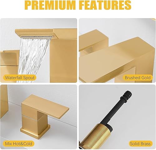 Miniatura 6 de BESy Grifo de baño de 8 pulgadas, grifo de baño dorado con 3 agujeros, dos asas, grifo de lavabo de baño, grifo de lavabo de baño generalizado,