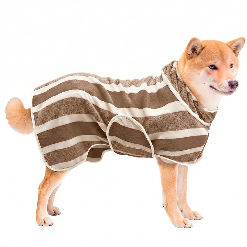 Roupão para Banho de Cães de Microfibra Absorvente Listrado PawSailor, S, Light Brown