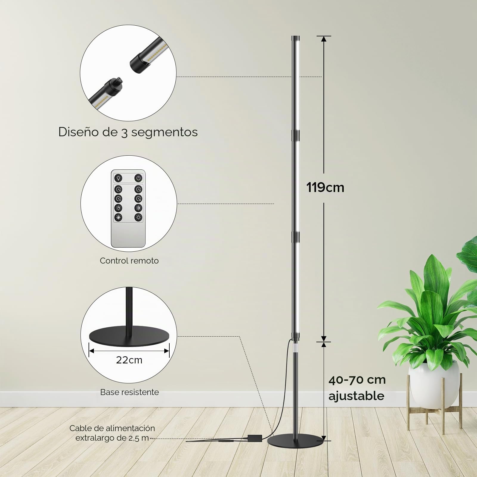 SANSI Lámpara de pie T10 55W de espectro completo para plantas de interior, lámpara de cultivo, 4/8/12 h, 4 niveles de brillo, 159-189 cm, luz de 4000 K para el crecimiento de las plantas