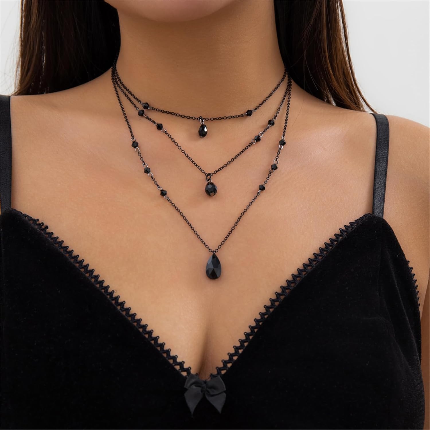 Gothic Blood Drops Necklaces Earrings for Women,Vintage Black Red Crystal Moon Teardrop Necklaces Earrings Set Punk Style Vampire Jewelry Set Goth Mystery Costume Accessories Halloween Prom - Image 3