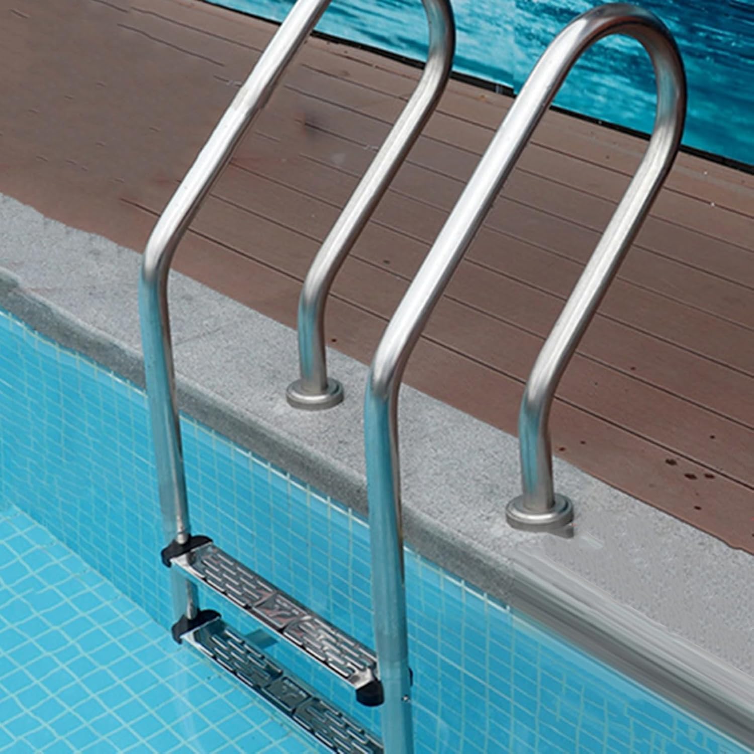 Heavy Duty Stainless Steel Swimming Pool Ladder, 2/3 Step Non-Slip Design with Handrail, Durable 1.5mm Tube Wall, Safe Pool Access Steps, Silver Finish