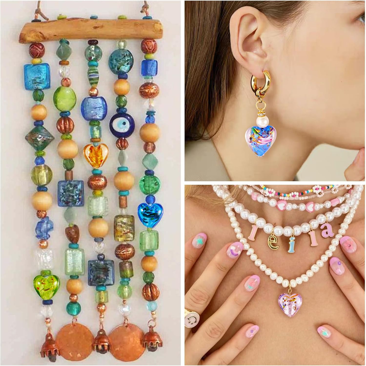 Heart Lampwork Beads Cheriswelry 45Pcs Crystal Glass Love Heart Spacer Beads 15-16mm for DIY Earring Bracelet Necklace Jewelry Making Decoration - Image 2