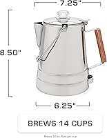 Vista 3 de COLETTI Cafetera de Café Percolador para Acampar Butte — Cafetera de Café Percolador, SIN Aluminio ni Plástico [14 Tazas]