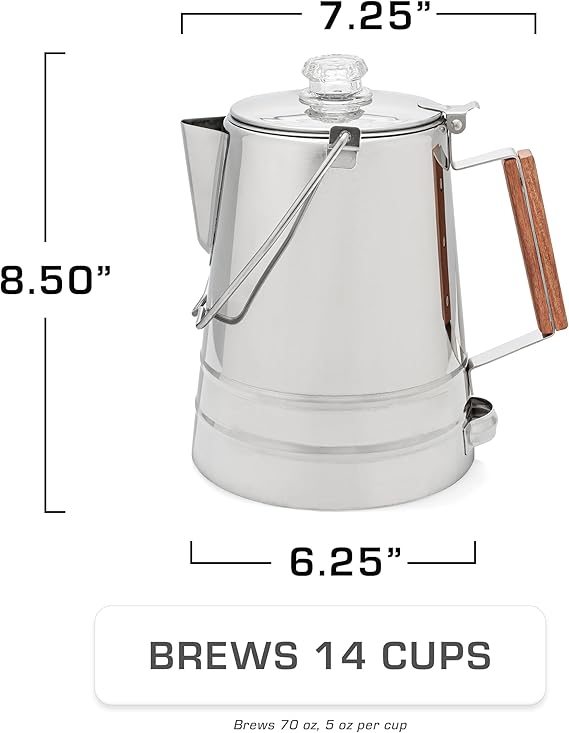 COLETTI Butte Coffee Percolator Camping Percolator Coffee Pot, NO Aluminum or Plastic [14 Cup]