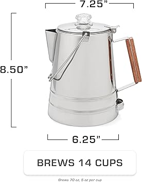 COLETTI Butte Coffee Percolator Camping Percolator Coffee Pot, NO Aluminum or Plastic [14 Cup]