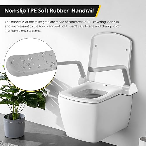 Miniatura 5 de Dyna-Living Rieles de seguridad para inodoro, marco de seguridad para inodoro con soporte de carga de 480 libras, con reposabrazos de aleación de