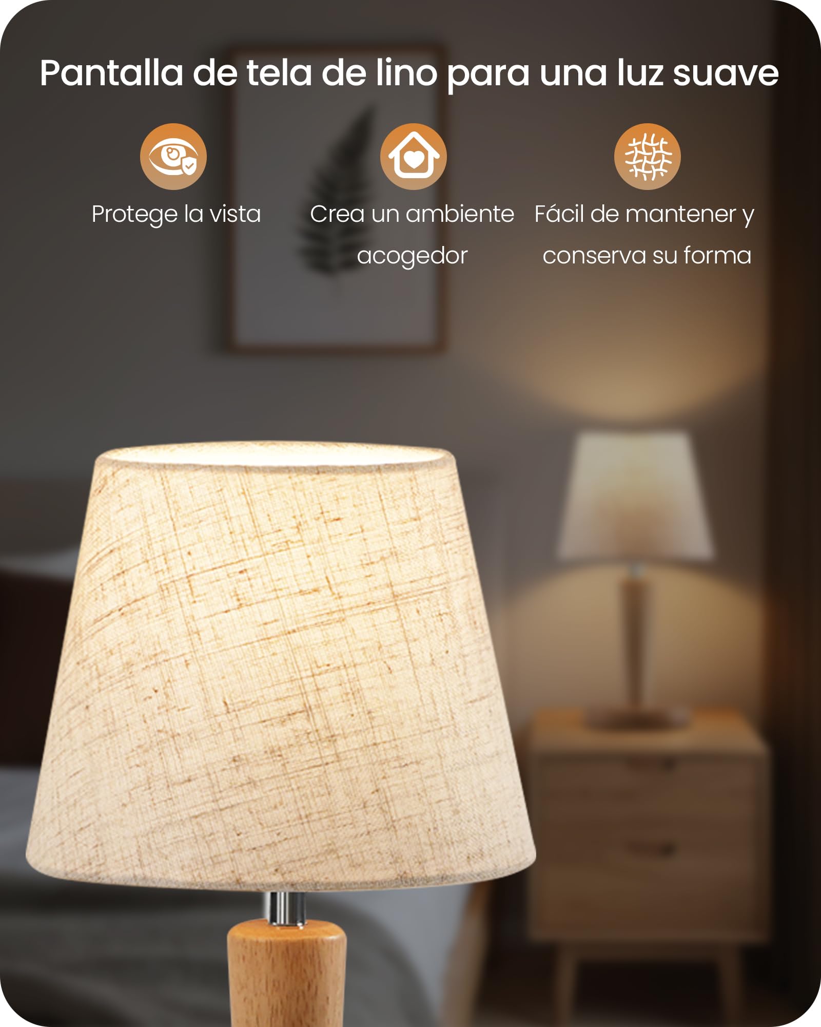 Juego de 2 Lámparas de Mesita de Noche de Madera, Beige