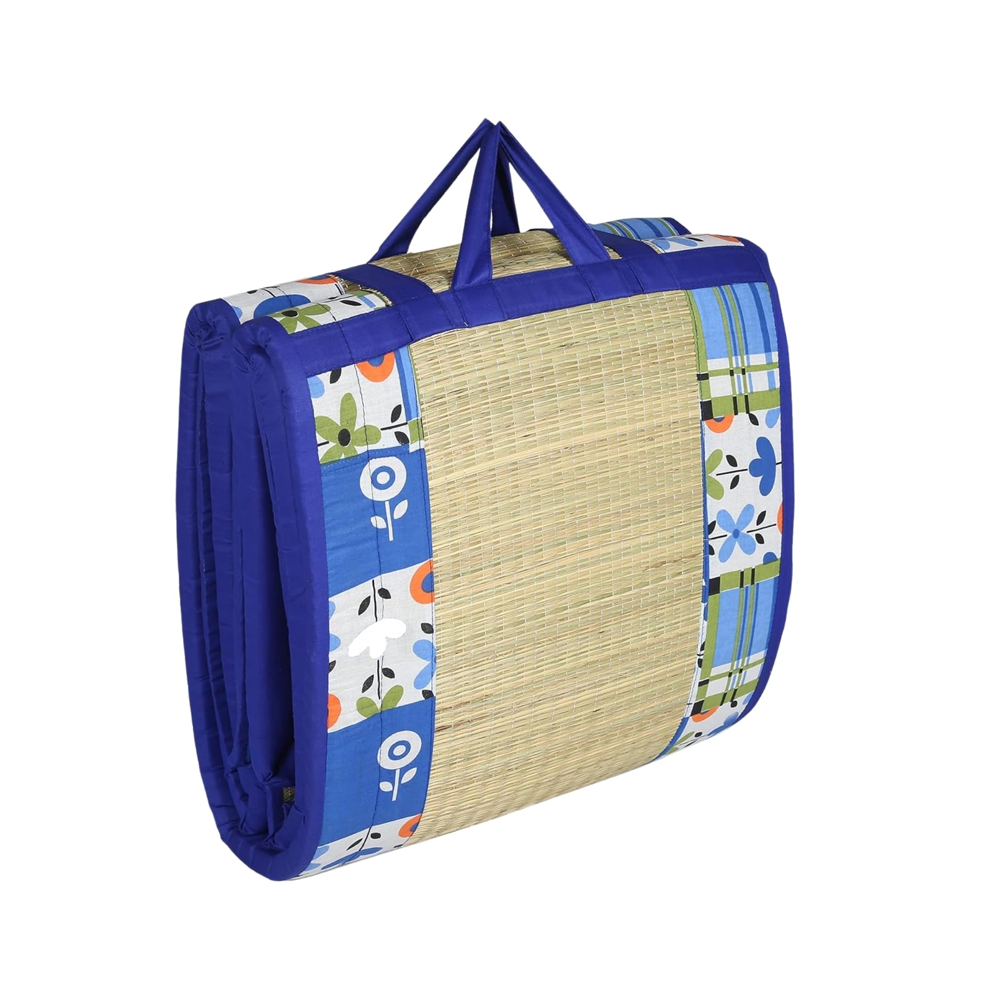 KALA DARSHAN CRAFTS BAZAAR - Foldable Mat Korai River Grass (2.5 X 6 ft) Blue Cotton Fabric with 18MM Soft Foam Folding Chatai, Hand Wash-picture-27
