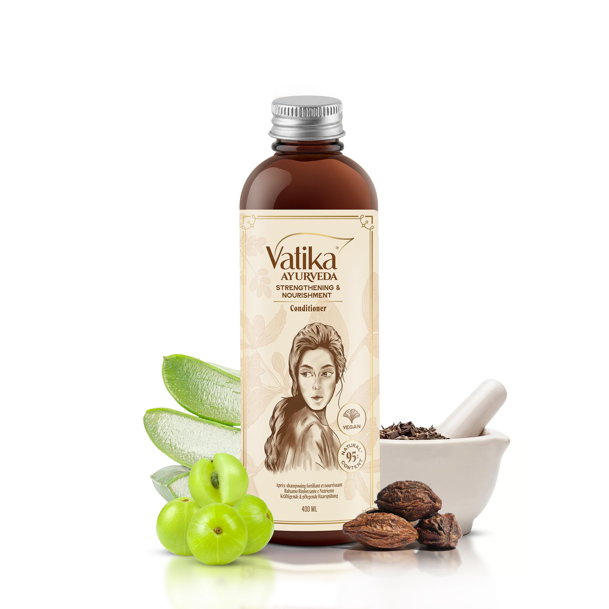Vatika Ayurveda Strengthening & Nourishment Conditioner I 400ml I Ayurvedic Vegan with Amla Dry, Bhringraj Dry, Aloe, and Anantmool for Strong, Smooth, Healthy Hair