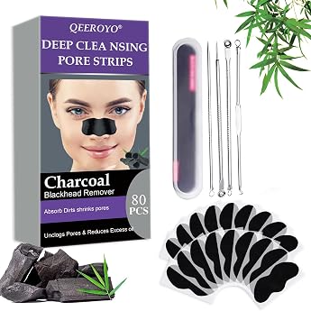 Blackhead Remover Stripes Pack of 80 Nose Strips Anti Nosestripes Blackheads Pore Strips Pore Cleaning with Activated Carbon Remove Blackheads and Impurities