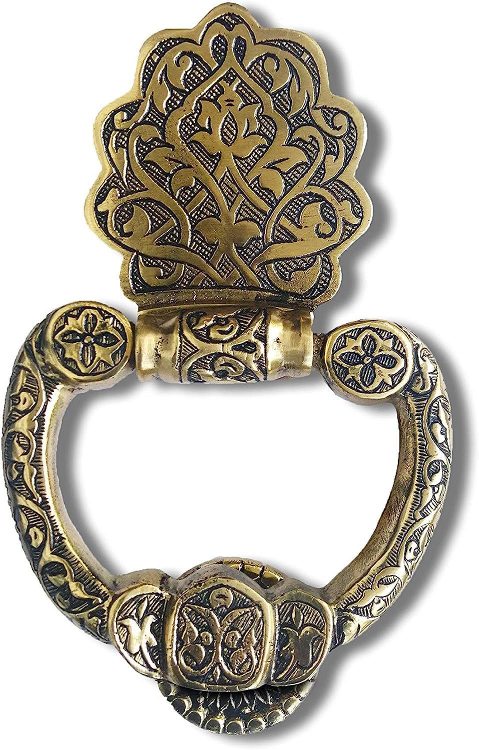 Ottoman Era Brass Knocker,6.7 inches, Authentic Traditional Etched Design,Unlaquered Polished Finish