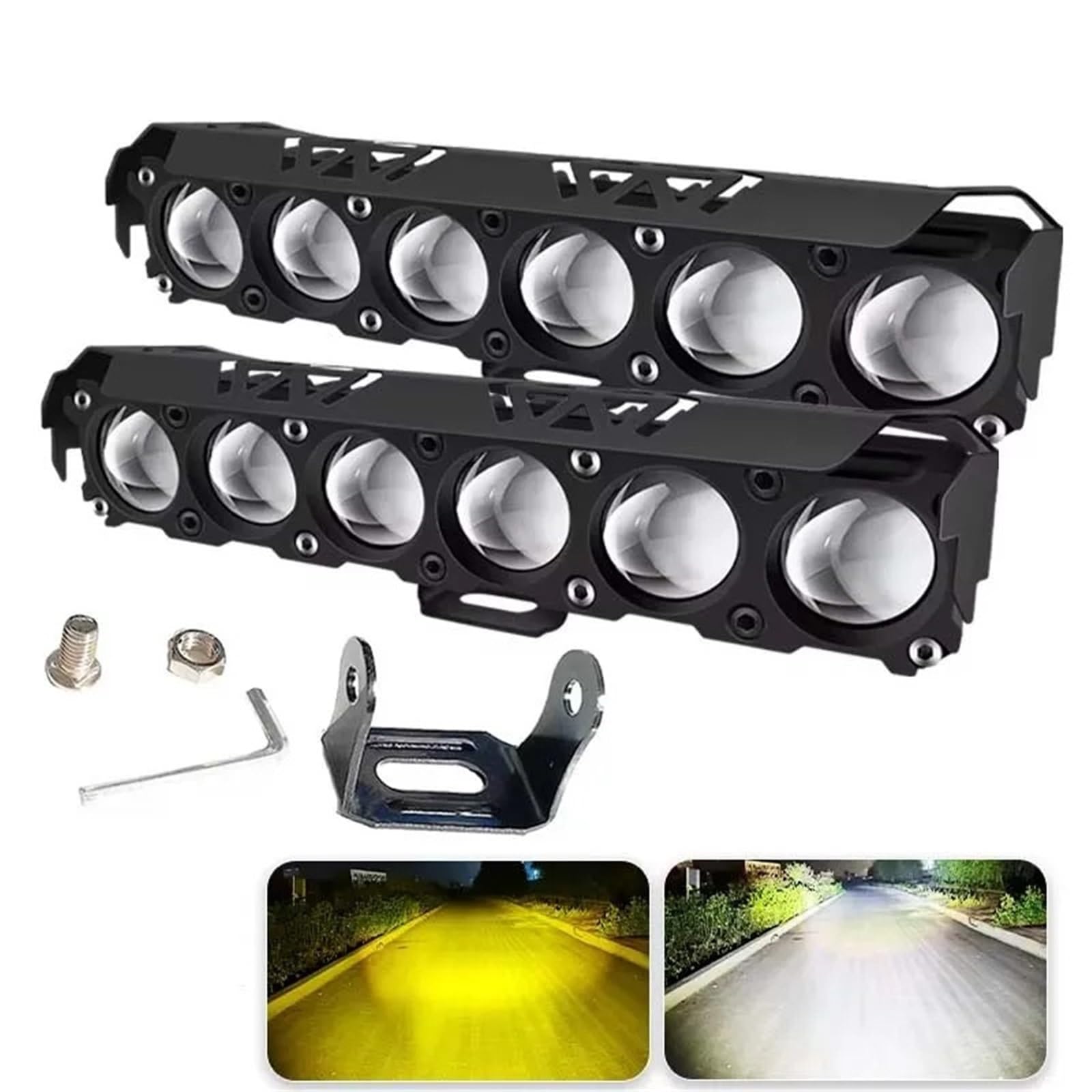 Lampa typu retrofit 6-soczewkowy reflektor motocyklowy, dwukolorowy, światła przeciwmgielne, reflektor soczewkowy, światło drogowe reflektory przednie