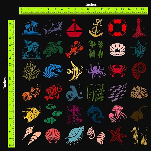 Miniatura 2 de CrafTreat Plantillas de animales reutilizables de 36 piezas para pintar sobre lienzo (3 x 3), plantillas de criaturas subacuáticas y marinas para