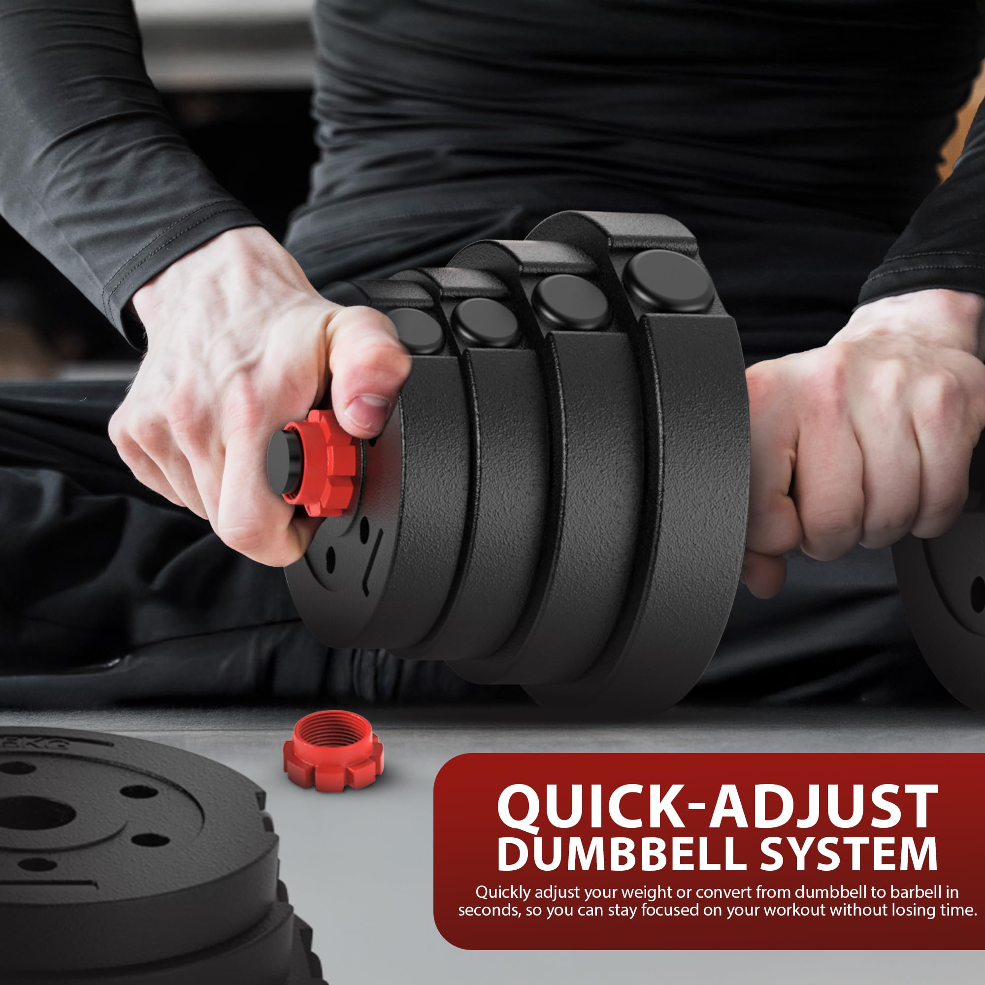 ZENO Dumbbells Set | Adjustable Dumbbells | Gym Weights | Includes Barbell | Great for Bicep & Tricep Training