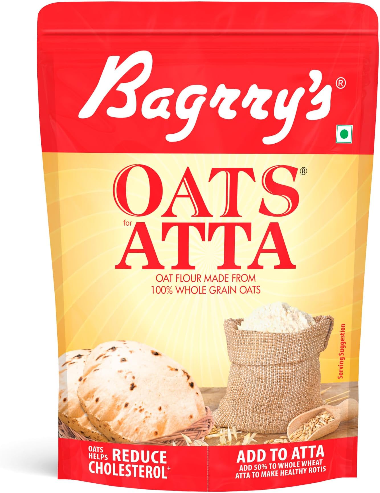 Bagrry's Oats Atta 1000gm Pouch | High in Protein & Fibre | Helps Manage Weight & Reduce Cholesterol | Non GMO | 100% Whole Grain