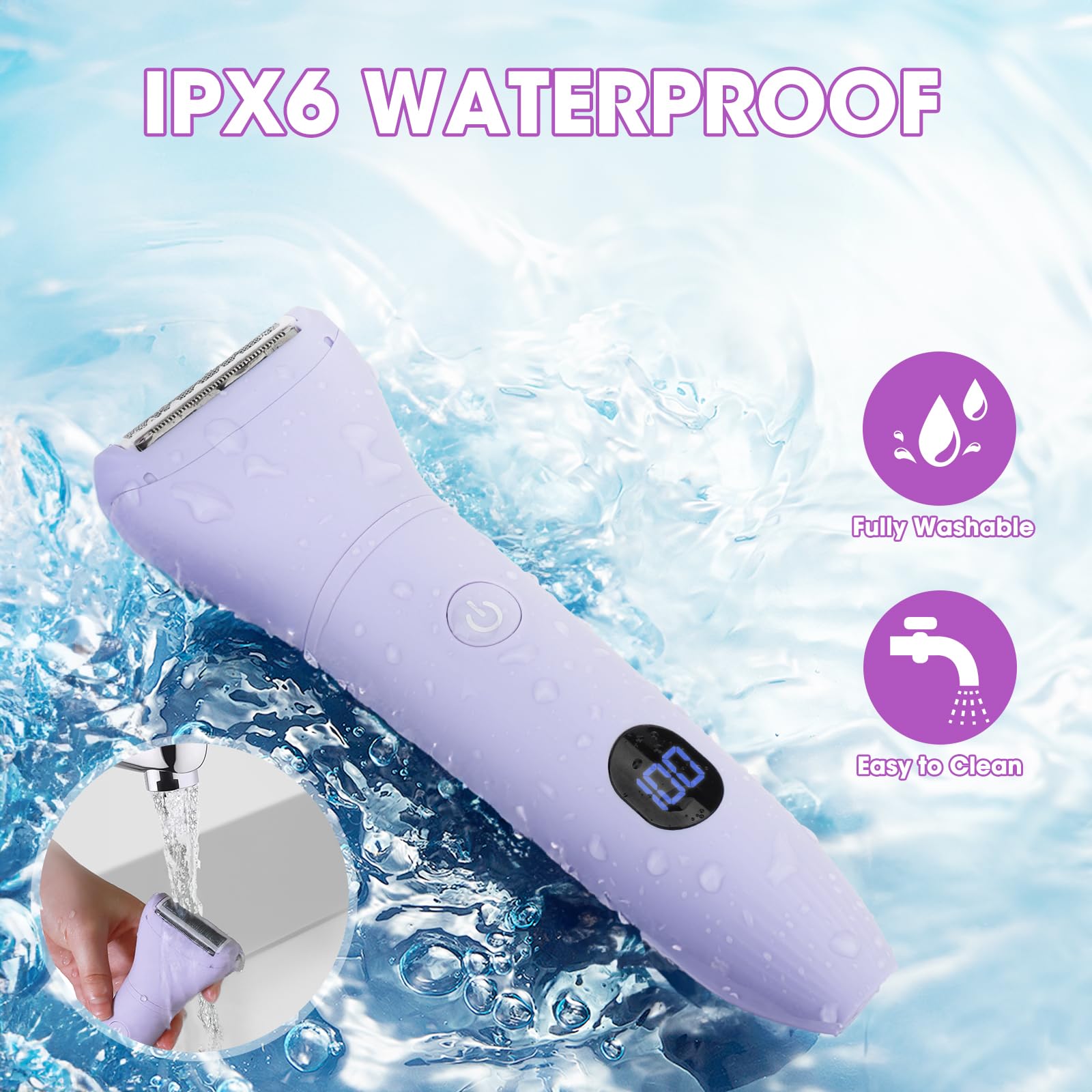 Rasoio elettrico per bikini da donna, kit 3 in 1 per la rimozione dei peli del corpo, per viso, pubico, braccia, gambe, ascelle, trimmer bikini, indolore, IPX6, impermeabile, ricaricabile, portatile