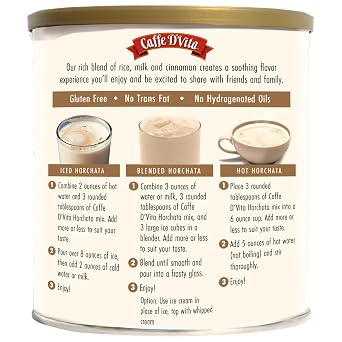 Caffe D'Vita Horchata Drink Mix - Instant Horchata Powder Mix, Gluten Free, No Cholesterol, No Hydrogenated Oils, No Trans Fat, Kosher-Dairy, Can be Enjoyed Hot, Iced, or Blended - 2 Lb Can