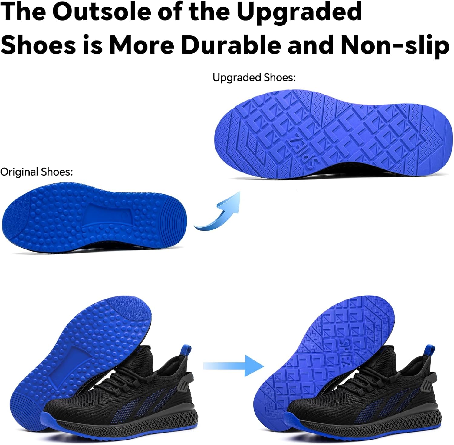 SPIEZ Unisex Safety Shoes with Composite Toe Cap, Puncture Proof Breathable Work Shoes for Men and Women, Slip on Fashion Sneakers for Work and Daily Wear, BlackBlue-Upgraded - Image 6