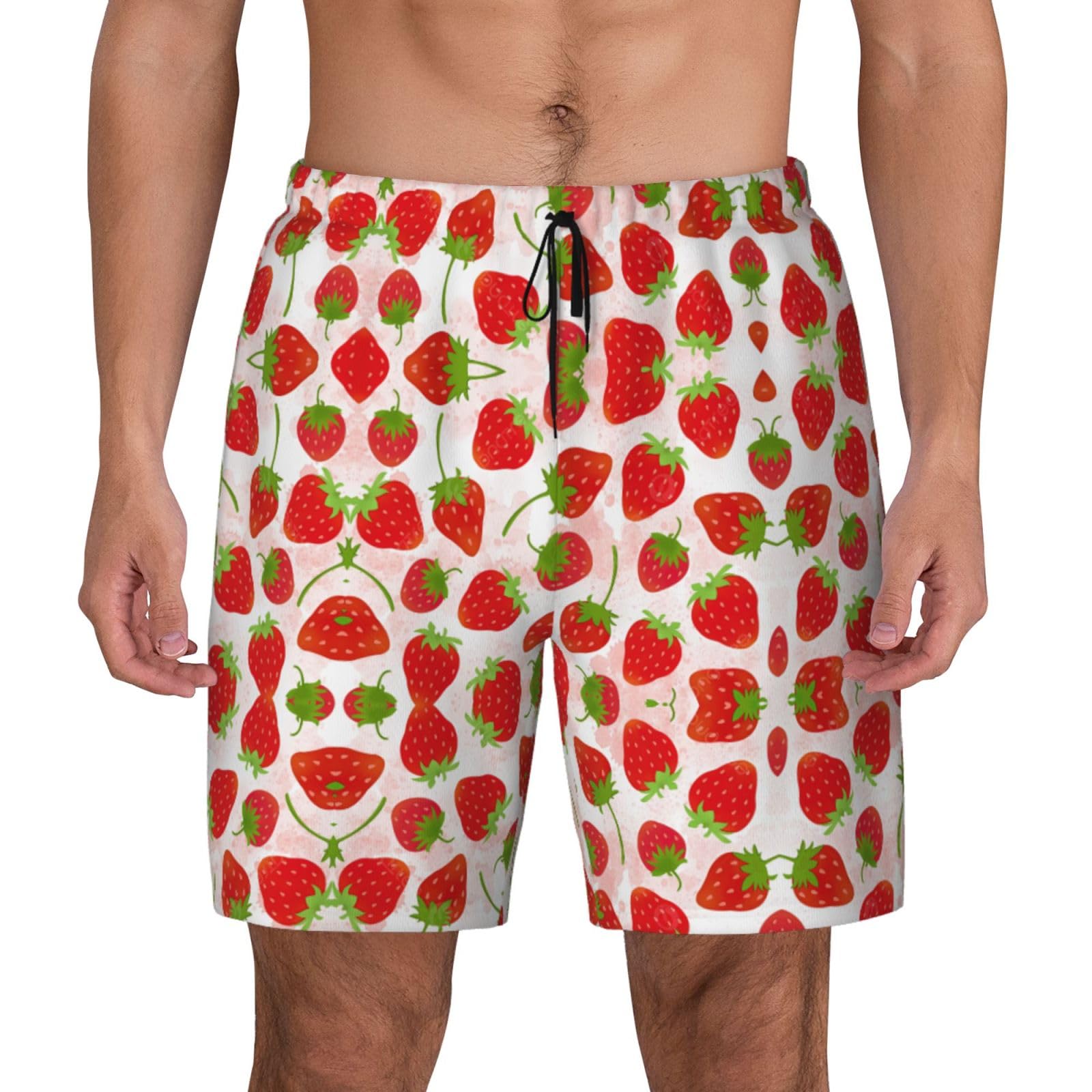 FSCEV Strawberry Mens Swim Shorts with Stretch Compression Liner Bathing Suit Swimming Shorts