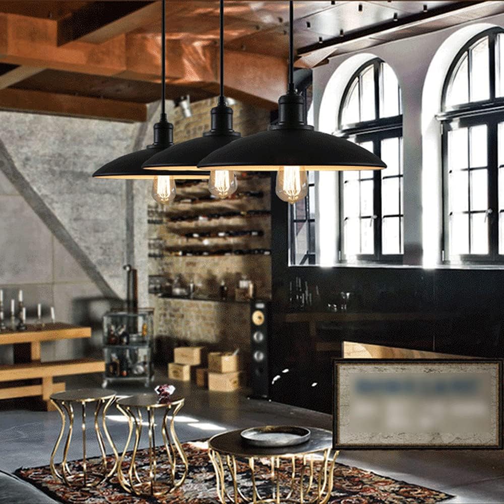 Black Finish Retro Industrial Style Pot Lid Chandelier Creative Single Head Iron Hanging Lamp Adjustable Height Dining Room Kitchen Barn Simple Pendant Light