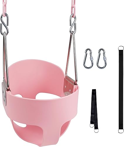KINSPORY Columpio para niños pequeños, cadenas de hierro recubiertas de 59 pulgadas, columpio para bebé, columpio para exteriores, respaldo alto,