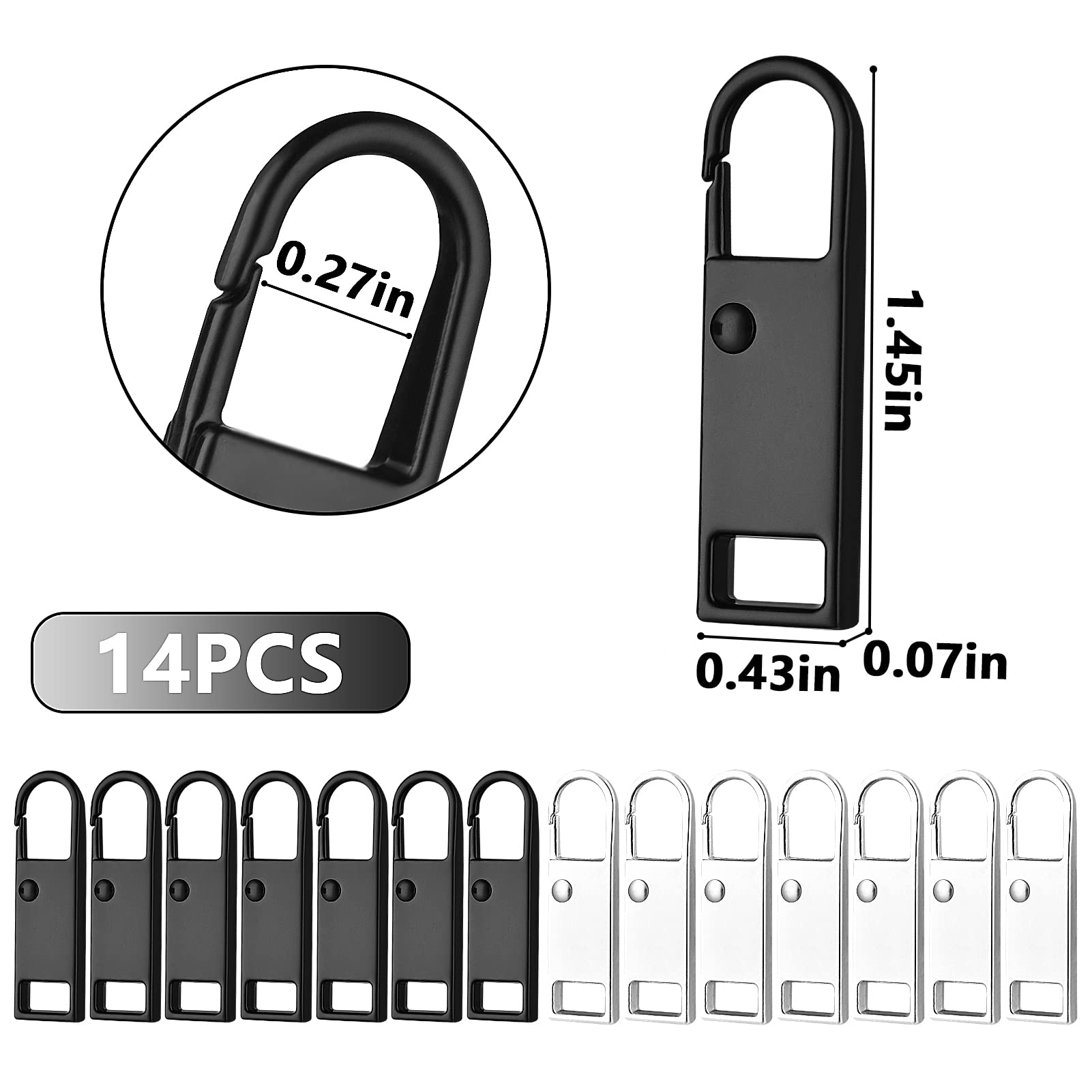 Kit Riparazione Cerniere 18 Pezzi - Cursori Per Zip, Tiraggio Rimovibile, 5 Taglie, Nero - Foto 5