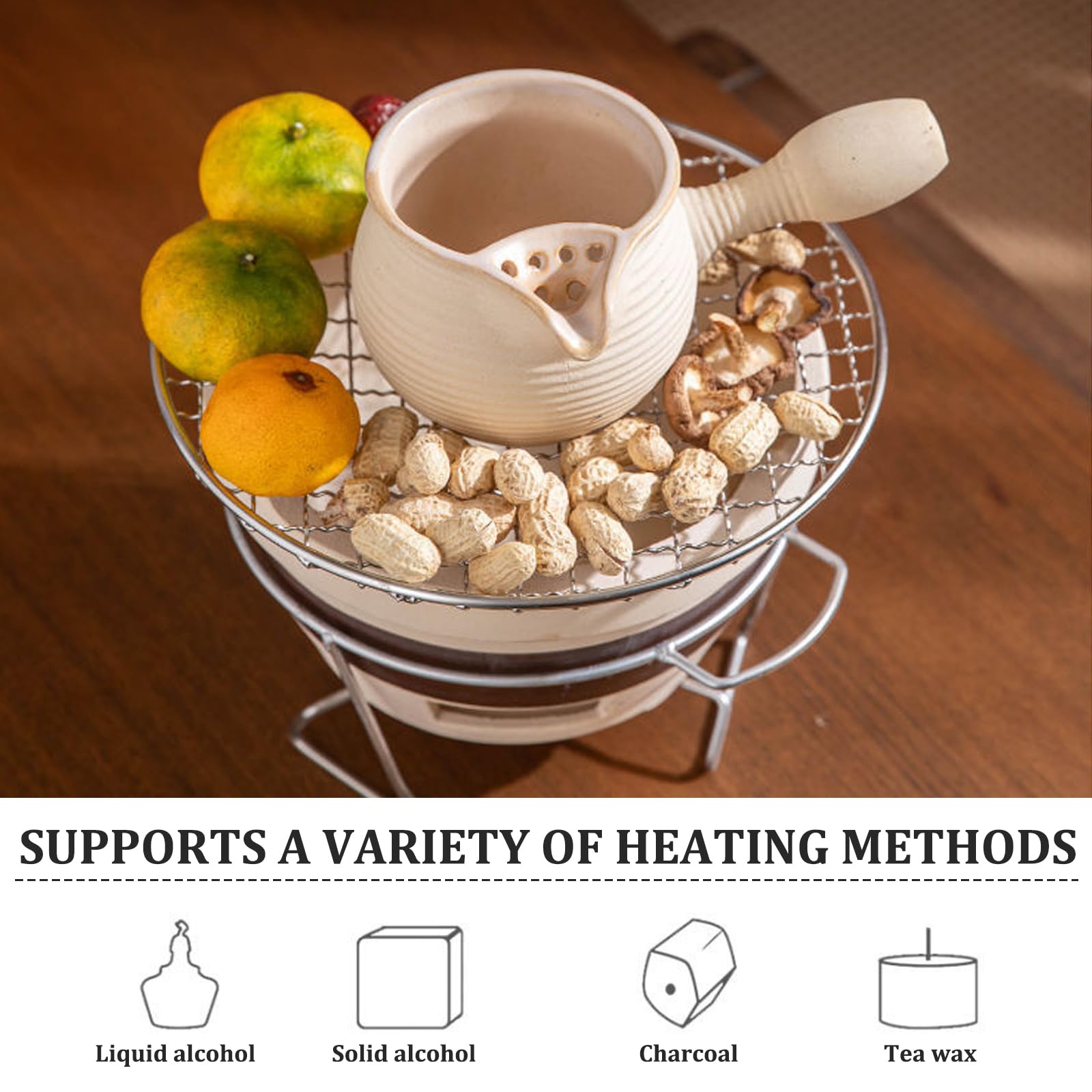 Clay Ofen kleiner Campingofen tragbarer Holzkohlegrill belüftet runde Holzkohlegrill Tee Herstellung mit Eisen Rack & Grill Netto -Holzkohleofen für Home Party Camping Barbecue, Campingofen