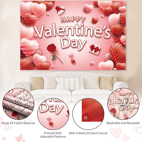 Miniatura 3 de Cartel de fondo de San Valentín pancarta grande para decoración de día de San Valentín corazón rojo rosa póster de San Valentín fondo de fotos