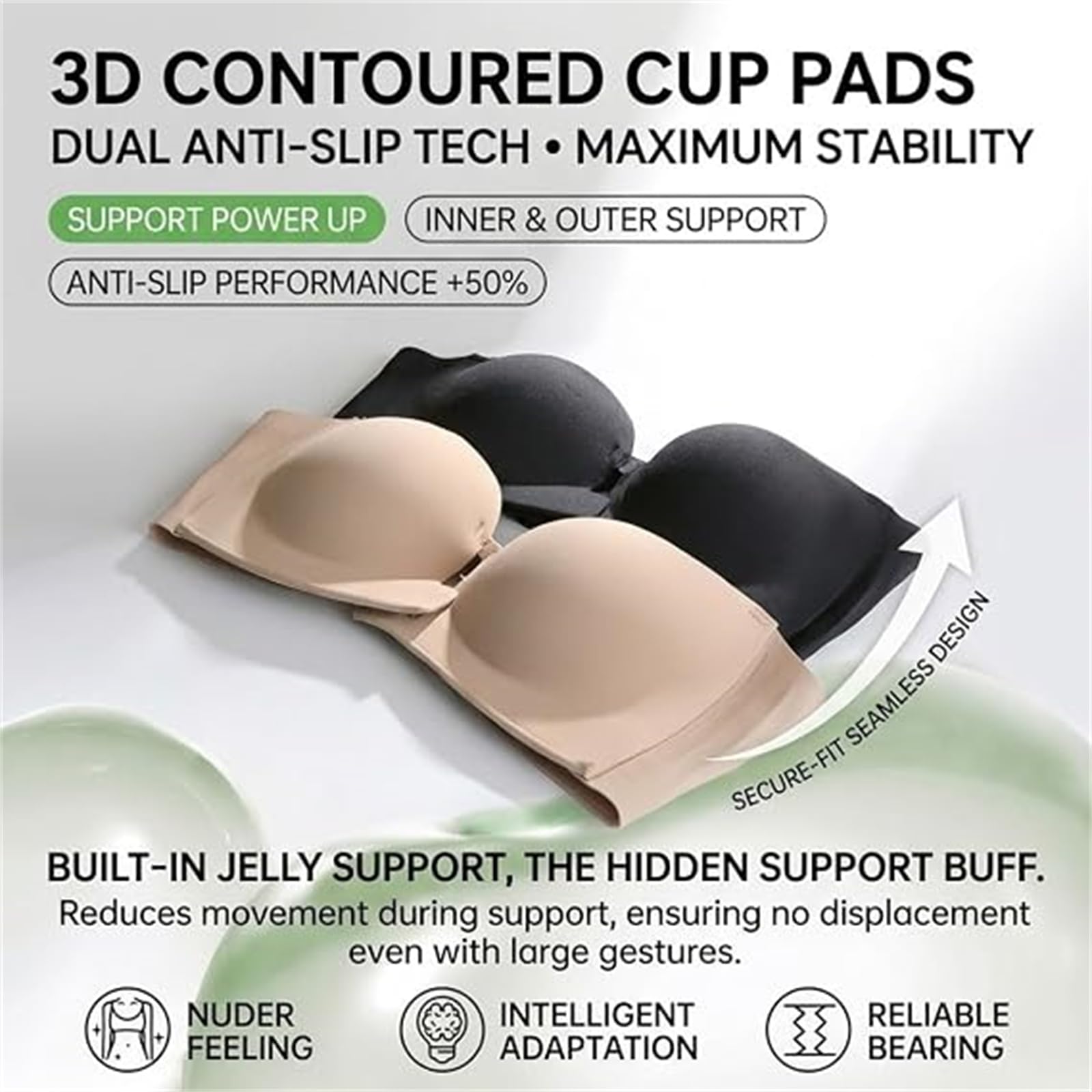 Reggiseno Senza Spalline con Chiusura Frontale, Push-up, Imbottito