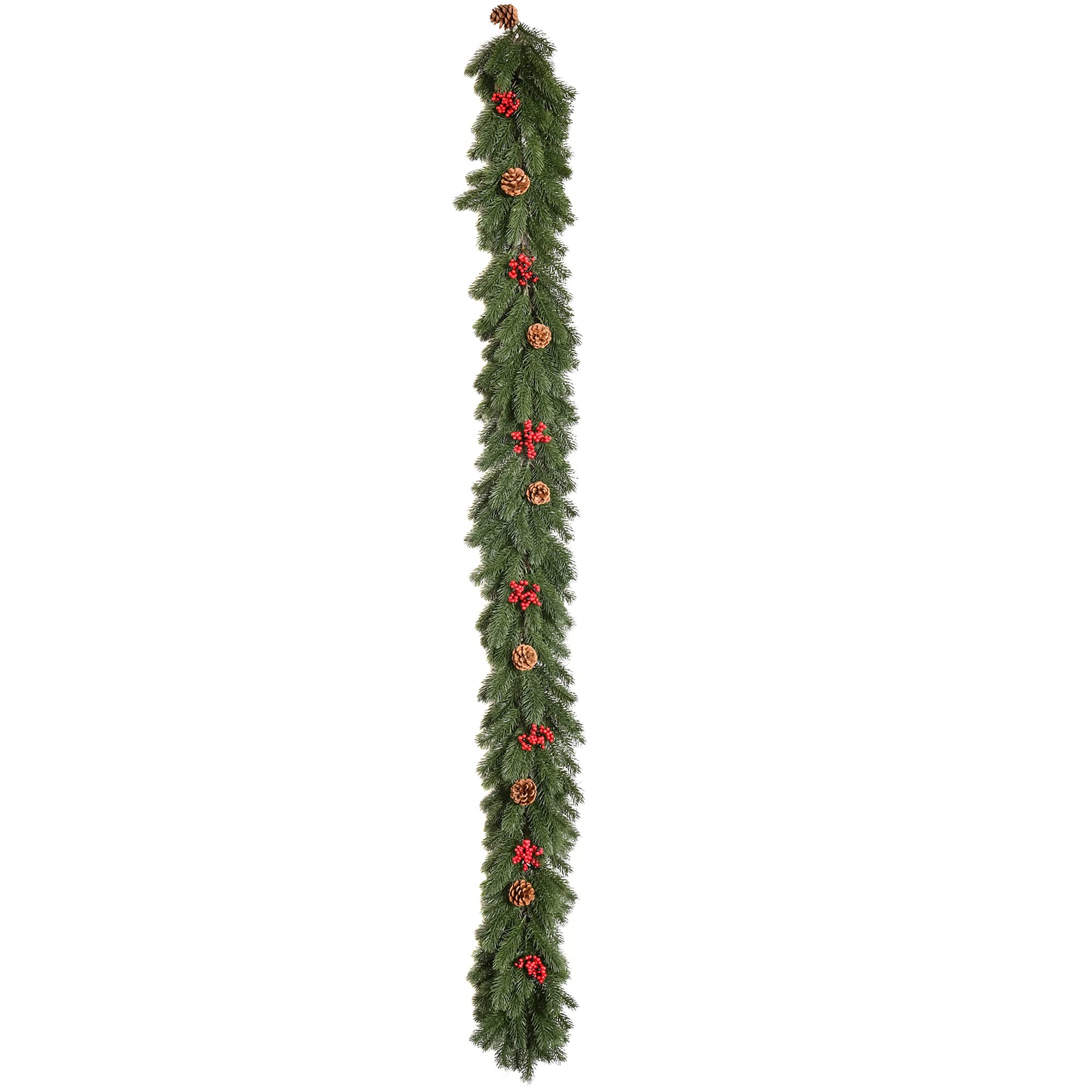 HOMCOM Weihnachtsgirlande 1,9m Tannengirlande mit Tannenzapfen Beeren Grün | Weihnachtsdeko, Künstliche Girlande, für Innen & Außen