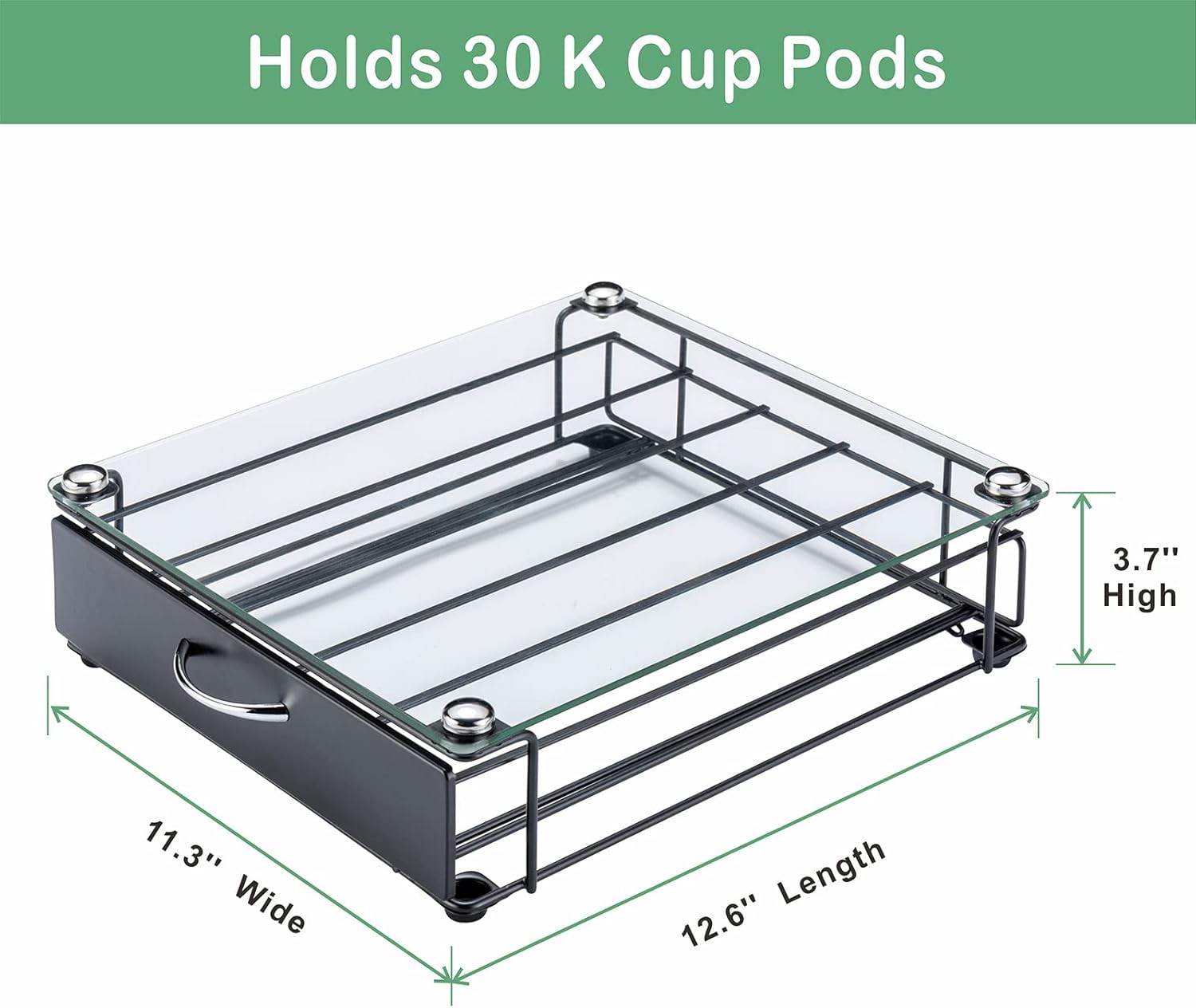 K cup holder Drawer with Glass Top,Storage Coffee Capsules Organizer Compatible k-cup （30pods）