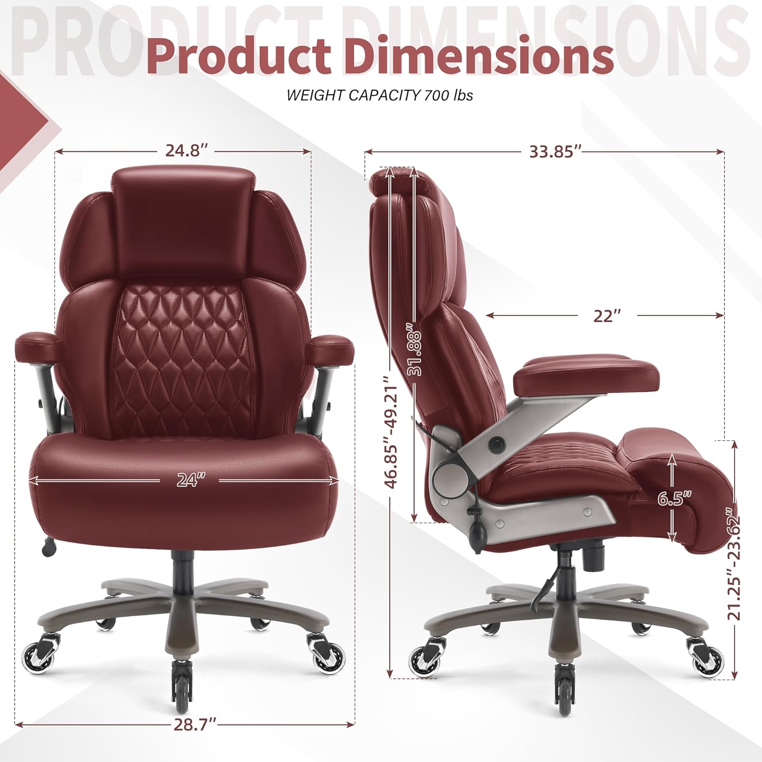 Big and Tall Office Chair 700lbs - Adjustable Headrest&Lumbar Support, 3D Flip Arms, Large Wheels &Heavy Duty Metal Base, Ergonomic High Back Computer Chair Desk Chair, Thick Padded Extra Wide Seat