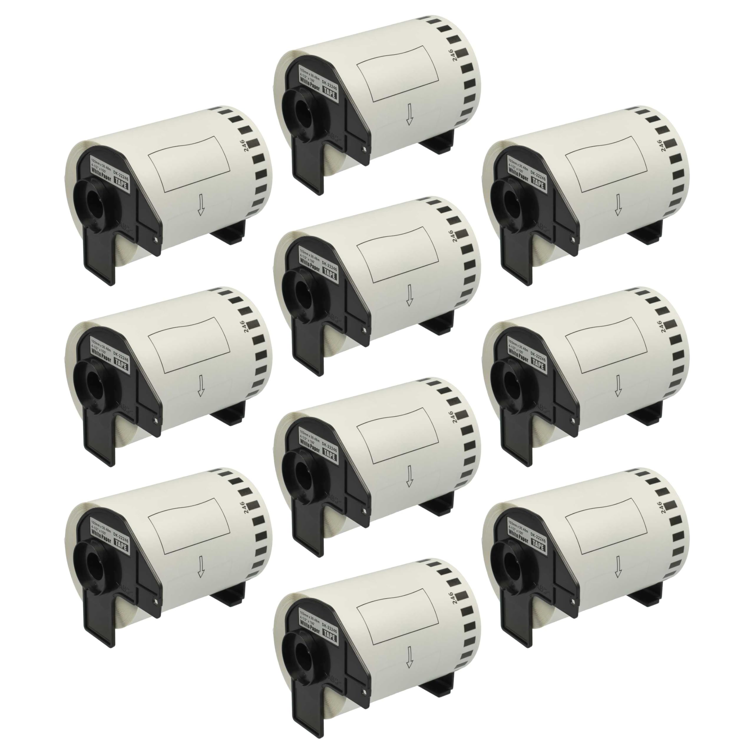 vhbw 10 x rolka etykiet z uchwytem, 103 mm x 30,48 m, zamiennik do drukarki etykiet Brother DK-22246 - samoprzylepne