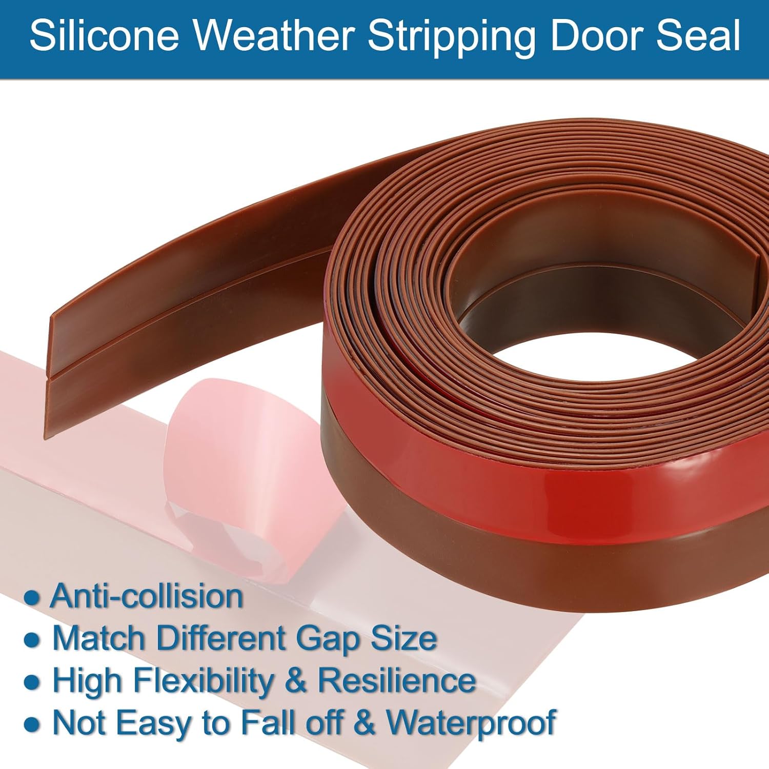 PATIKIL Silicone Seal Strip, 20 ft x 3" Width Self Adhesive Door Draft Stopper Weather Stripping Tape for Gap, Door Under Bottom, Sliding Door, Shower Glass Gaps, Brown/Red