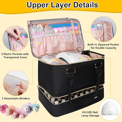 Miniatura 3 de Covkev Organizador de esmalte de uñas con capacidad para lámpara de uñas y 40 botellas 05 onzas líquidas estuche organizador de bolsa de uñas de