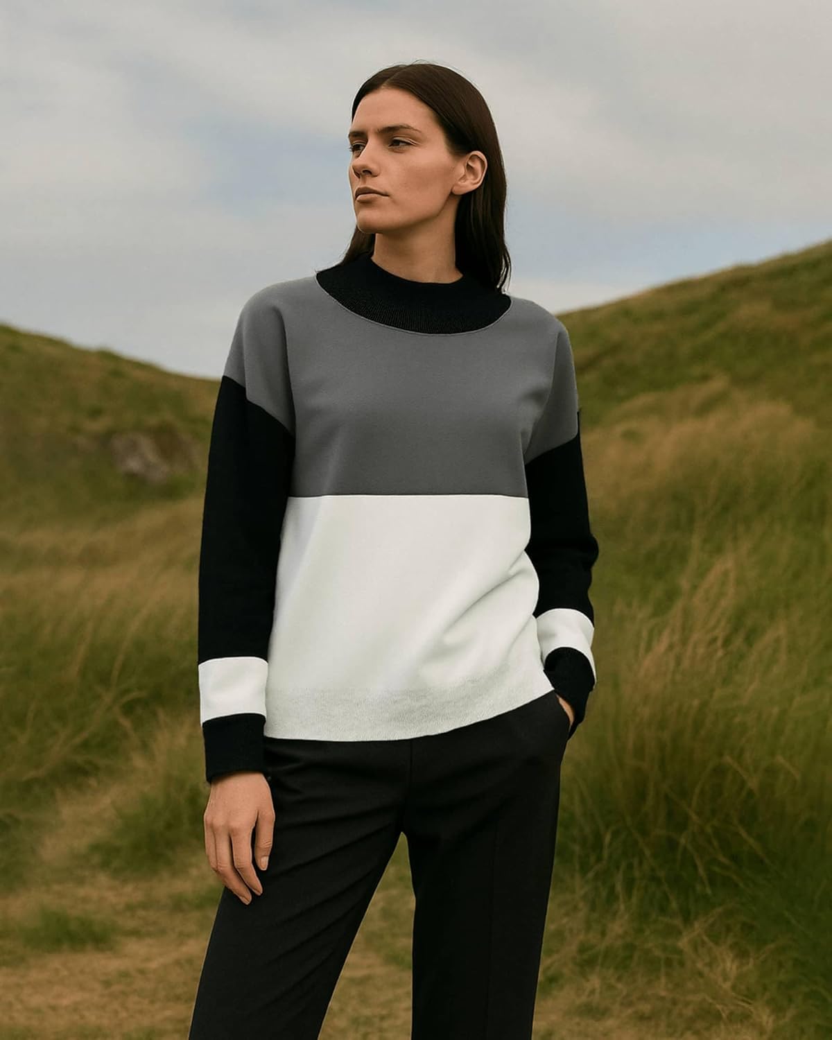 Women’s Color Block Knit Sweater - Crew Neck Oversized Pullover Jumper - Soft Warm Fall Winter Casual Top 007 - Image 4