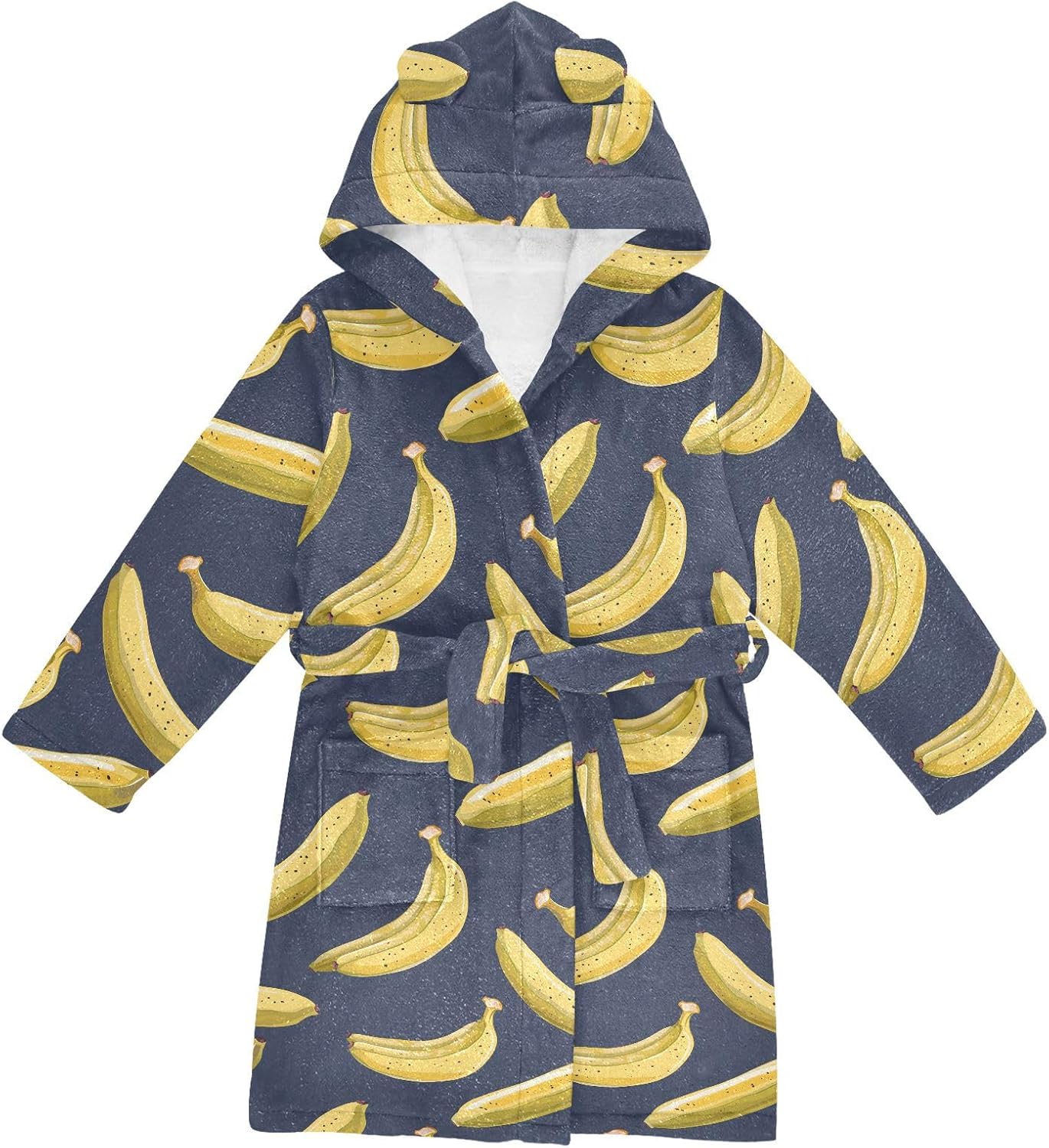 senya Banana Navy Toddler Hooded Bathrobe Kids Soft Plush Bath Towel Robes for Boys Girls 2-12 Years