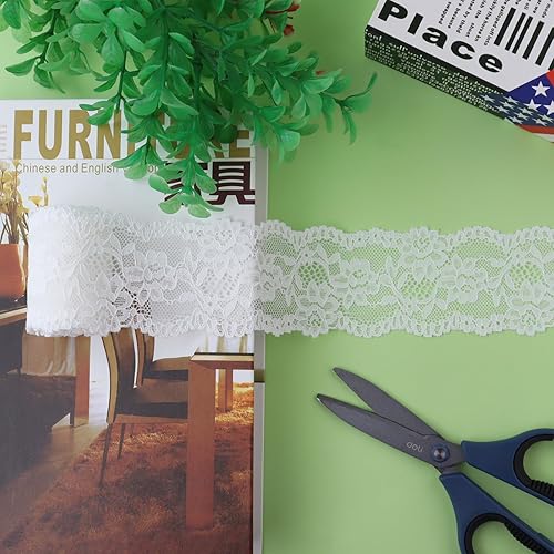 Miniatura 5 de Tela de encaje vintage de 2.4 pulgadas x 5 yardas, ribete de encaje blanco para costura, cinta de encaje elástica, perfecta para manualidades,