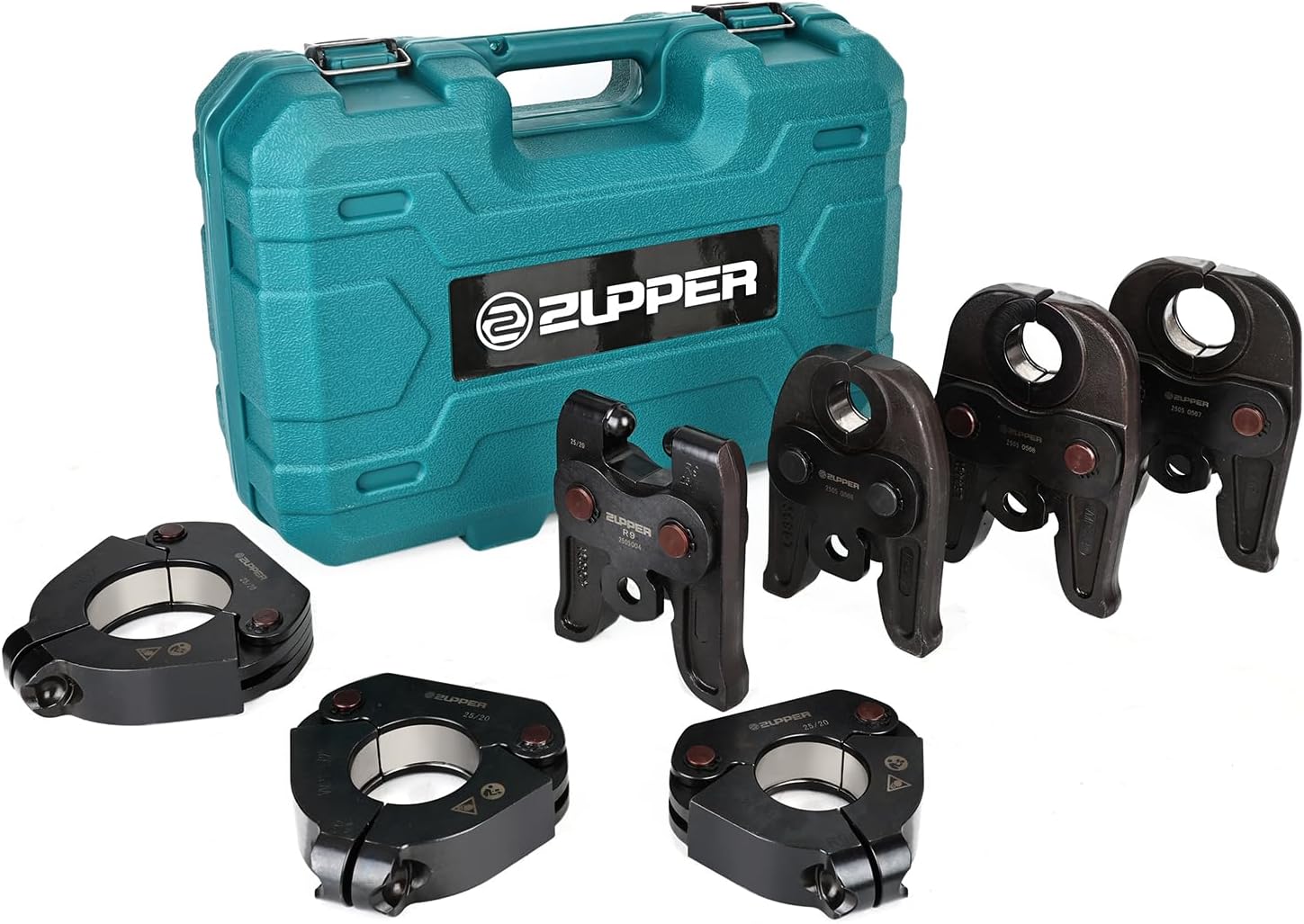 ZUPPER MegaPress Jaws, 1/2" to 2" Standard Pressing Jaws and Rings Kit for Carbon Steel Pipes, Compatible with Standard Press Tools (32 kN / 7,200 lbs) - with Carrying Case