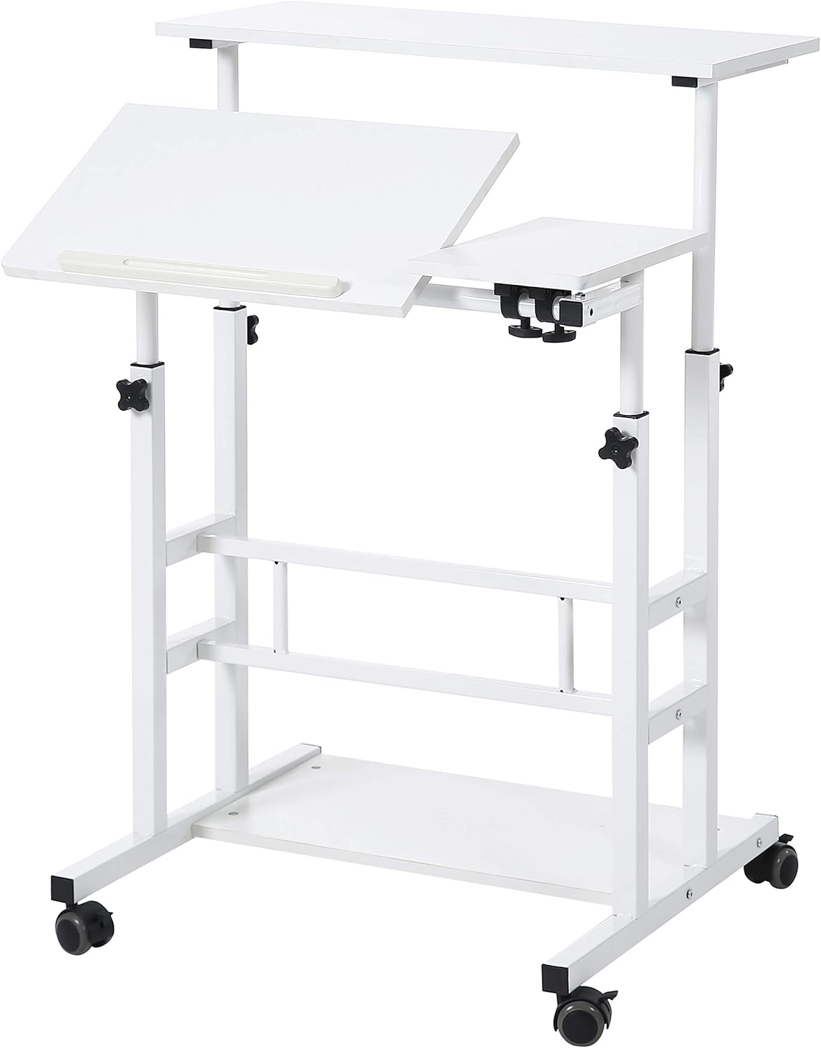 UNICOO Portable Standing Desk on Wheels, Height Adjustable Mobile Workstation, Versatile Sit-Stand Desk for Home Office (White Frame/White Top)