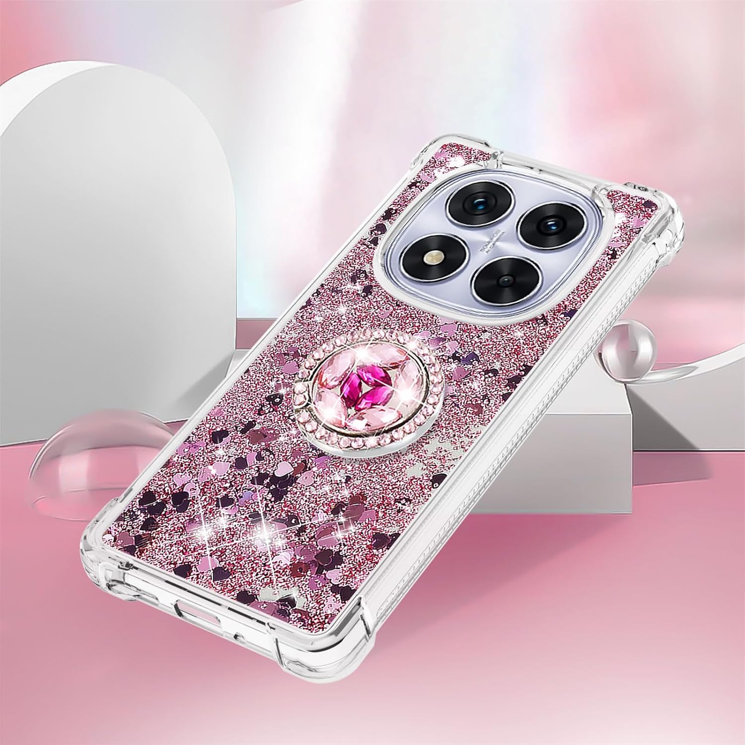 CCSmall Clear Glitter Case for Xiaomi Redmi Note 14 Pro Plus 5G, Flowing Liquid Quicksand Bling Sparkly Cute Cover with Kickstand Case for Redmi Note 14 Pro 5G / Pro+ 5G LSZ Rose Gold - Image 3