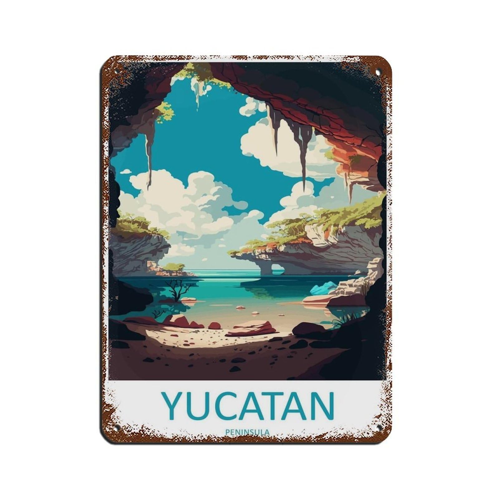 Yucantan Peninsula Travel Art Tin Sign Vintage Metal Pub Club Cafe Bar Home Wall Art Decoration Poster Retro 12x16inch(30x40cm)