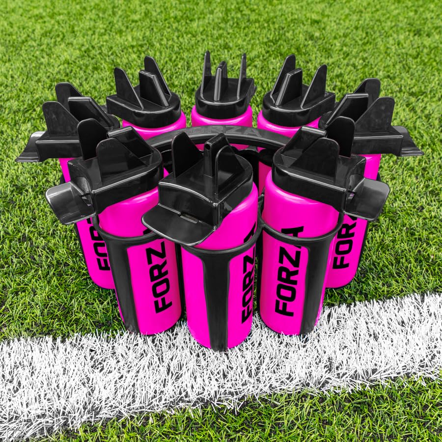 FORZA Water Bottles + Carrier Set [8x Bottles] | Hygeine [1L] or Sports Bottle [750ml] with Stackable Carrier for Football, Rugby, Training, Gym & Teams (Pink, Hygeine Bottles)