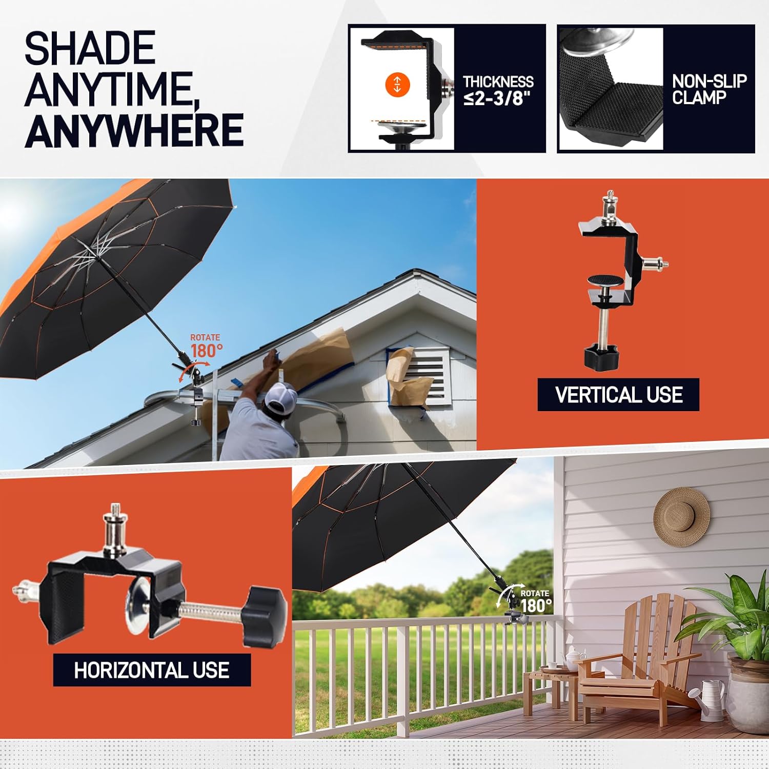 New 60" Folding Magnetic Umbrella,Designed for Outdoor Work,600lb Strong Suction Hvac Umbrella With Magnetic Base & Clamp,2-in-1 Sun & Rain Protection,180° Adjustable,Portable for HVAC(Orange)