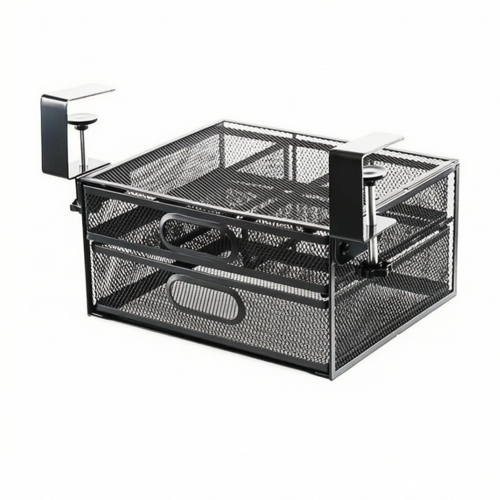 Organizer da Scrivania Ufficio Cassetto Inferiore Porta Documenti Porta Accessori Porta Appunti in Acciaio con Morsetto per Piano Regolabile Struttura, Piccolo, Nero, LH8080