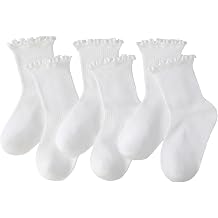 JAKIDAR Baby Girls Ruffle Crew Socks - 6 Pairs Soft Cotton for Infants Toddlers, Cute Frilly Socks for Daily & Dress-Up