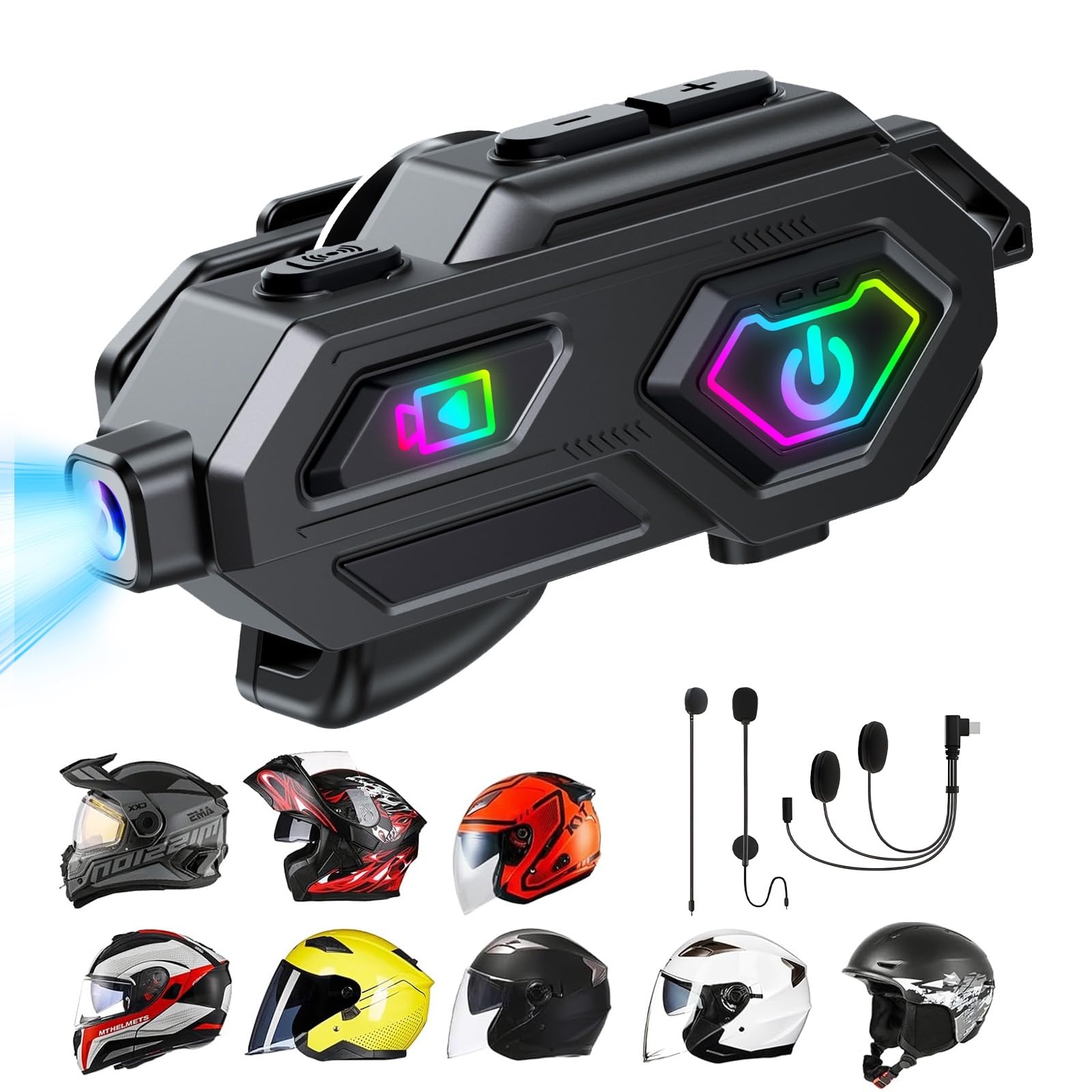Comunicador Casco Moto Bluetooth 5.3, Intercomunicador Casco Moto con Camara Intercomunicador Motos Doble Cancelación de Ruido DSP CVC, IPX5 Impermeable Individual (Con Sistema de Intercomunicación B)
